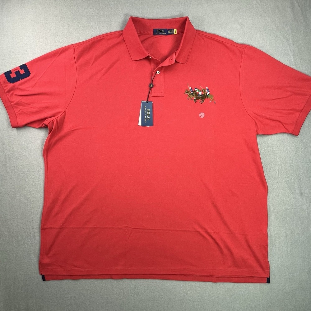 NEW Polo Ralph Lauren Triple Pony Polo Shirt Mens Size 4XLT Red Classic Preppy
